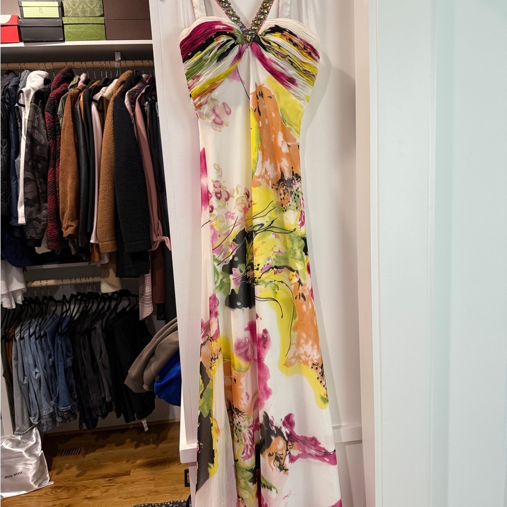 Faviana Vibrant Multicolor Halter Prom Dress